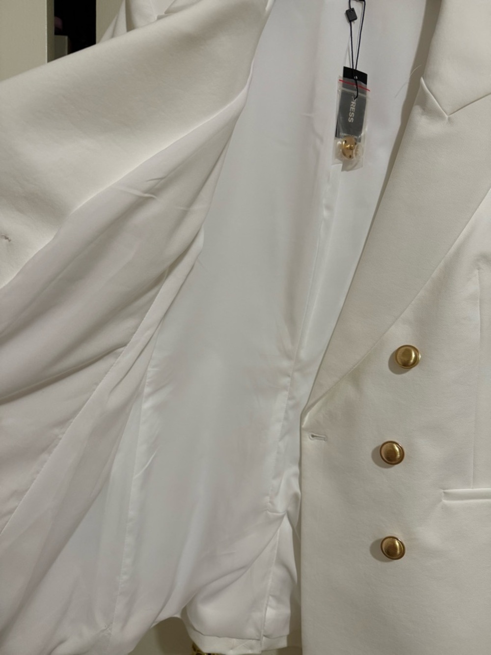 Express Double-Breasted White Blazer with Gold Buttons - Picture 8 of 9